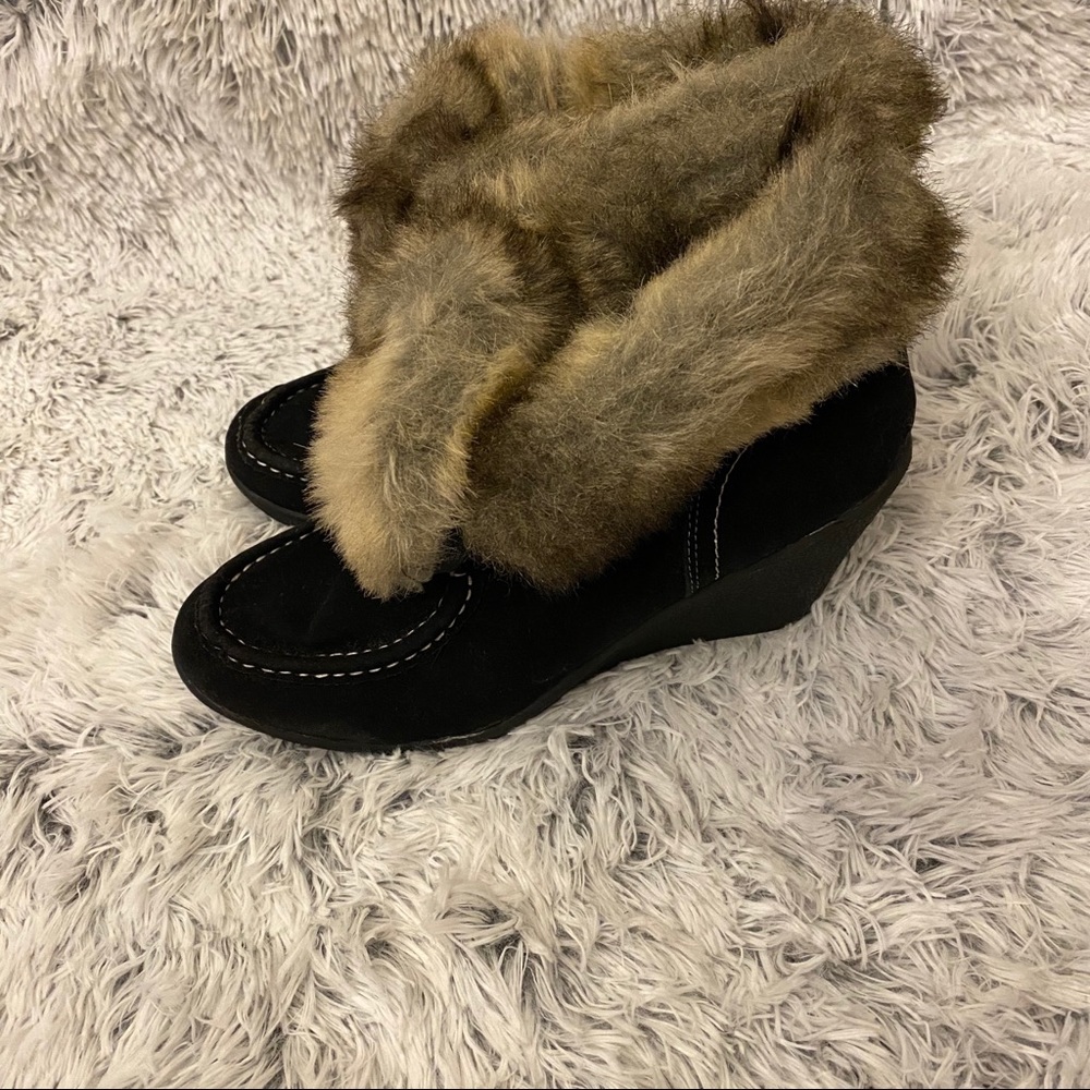 Black Booties with Faux Fur Size 10
